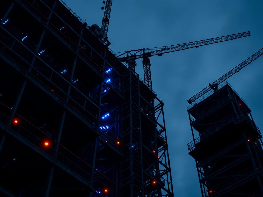 Modern construction site with steel framework